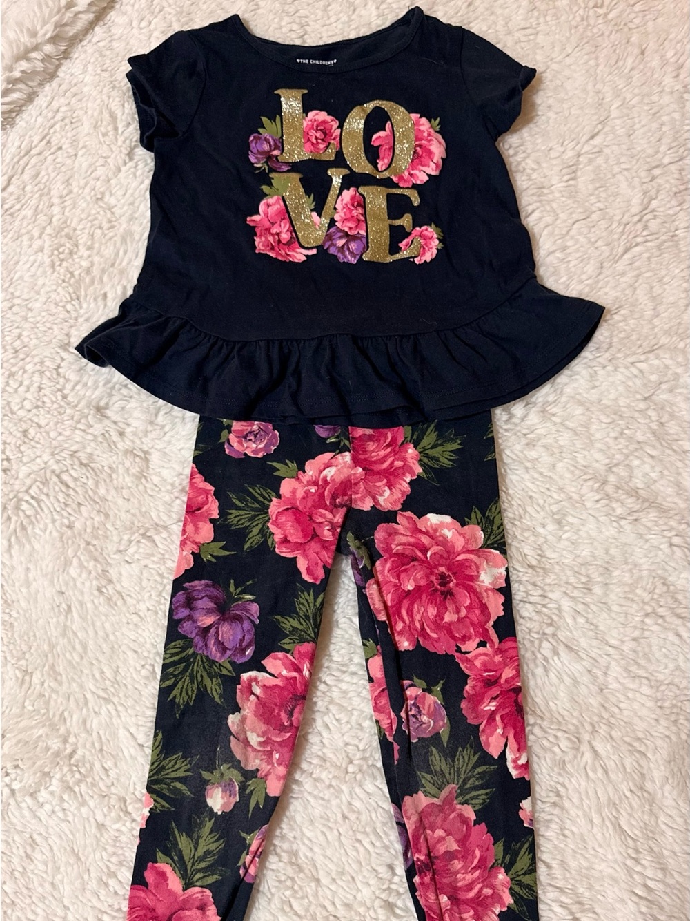 The Children’s Place Kids Navy Floral 'LOVE' Set with Gold Accents